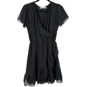 Abercrombie & Fitch| Black Flounced Sleeve Ruffled A-Line Skirt Mini-Dress Sz XS